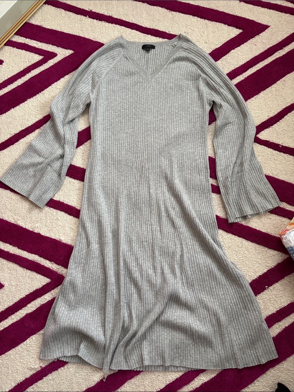 J crew Ribbed V-Neck Knit sweater Dress in Light Gray